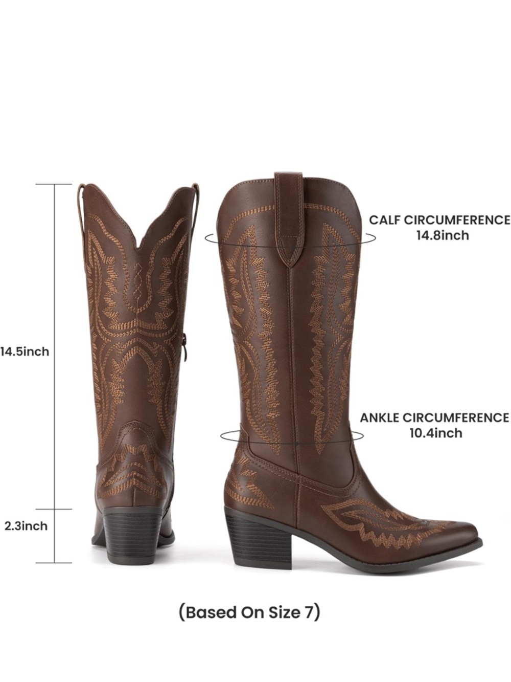 Athlefit Women’s Brown Embroidered Western Knee Boots - Picture 4 of 4